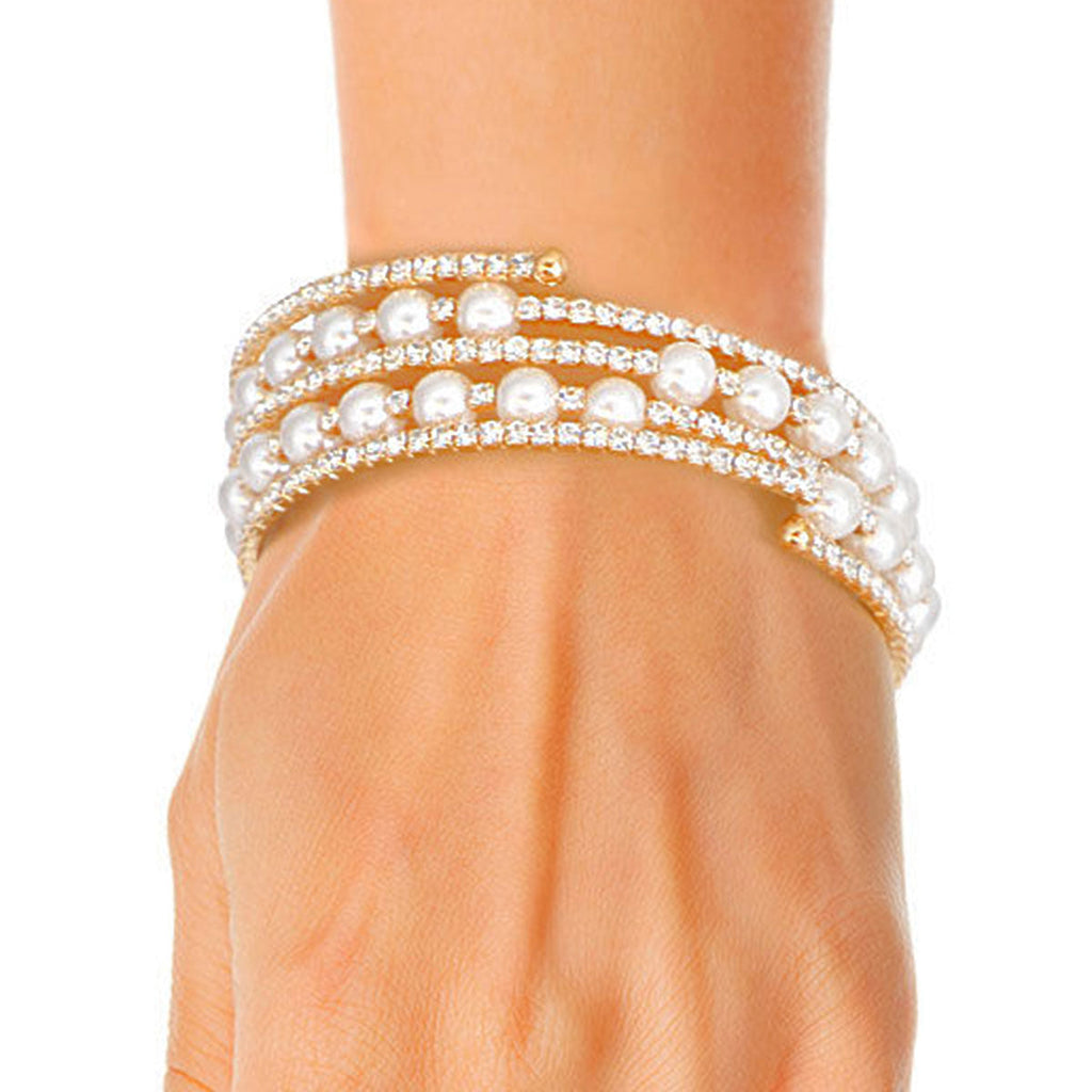 Pearl Memory Bracelet 5 Row Gold Stylish Layered Jewelry