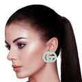 Stud Earrings Sea Green and Gold Letter Print Stylish Fashion Jewelry