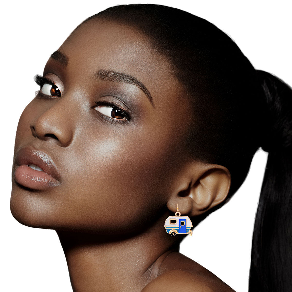 Statement Camper Earrings in Gold and Blue, Trendy Fashion Jewelry