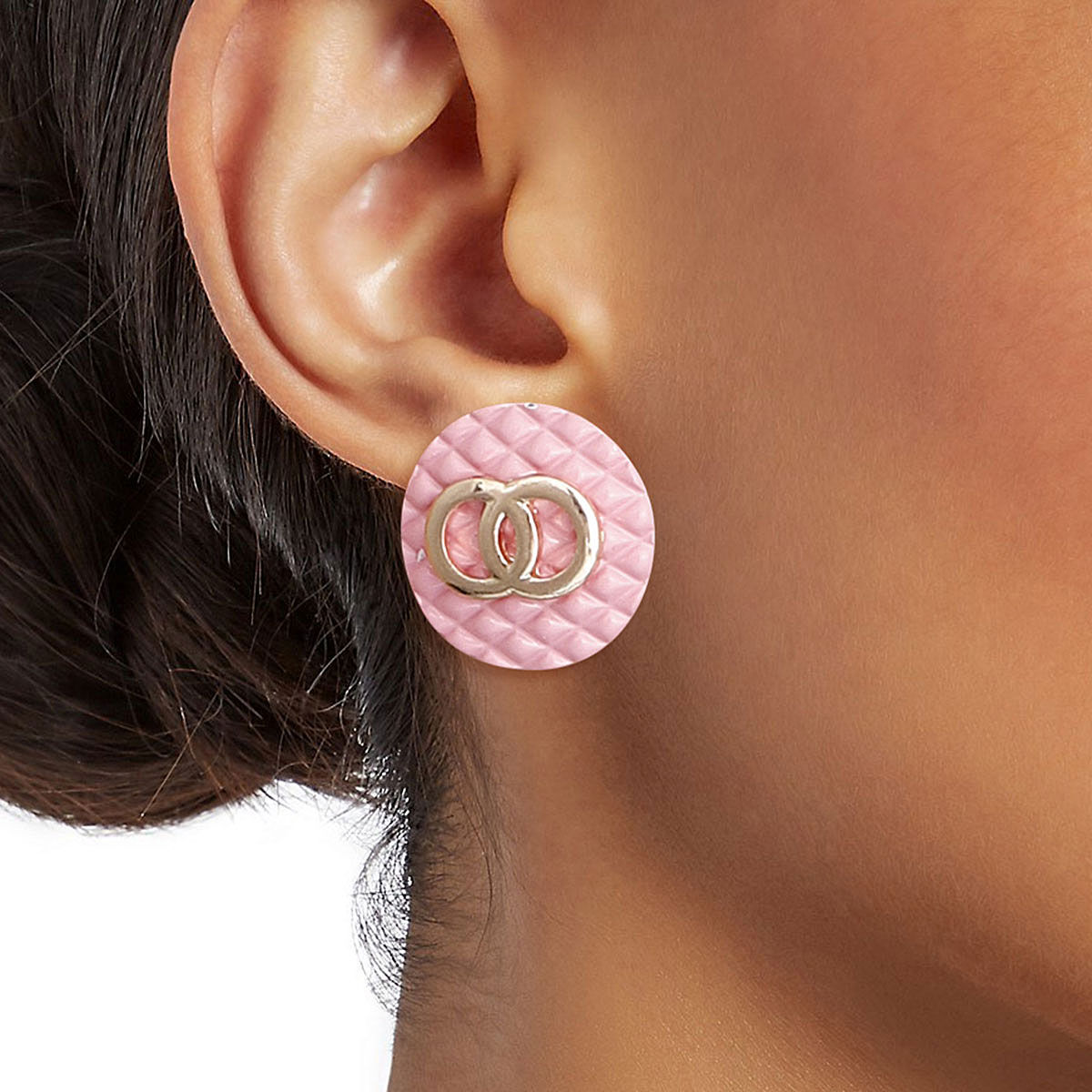 Quilted Stud Earrings in Pink – Stylish Statement Jewelry