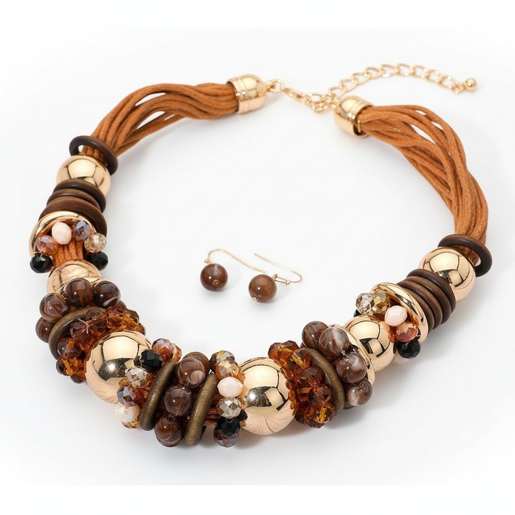 Leather Wood Necklace Brown Earthy Artisan Stylish Statement Collar