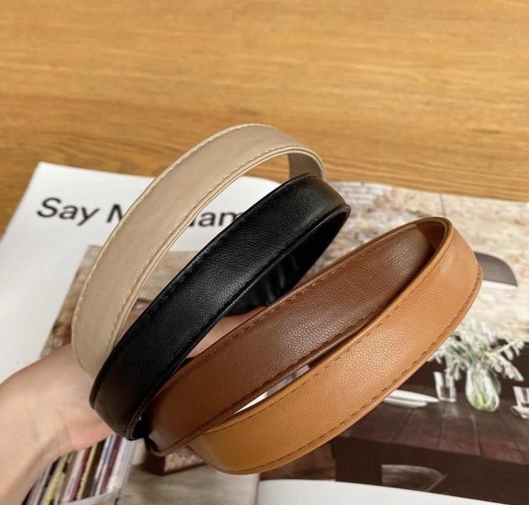 Vintage PU Leather Headband Hairbands Solid Headwear for Women Girls Fashion Hair Band Chic Hair Hoop Gorgeous Hair Accessories For Women