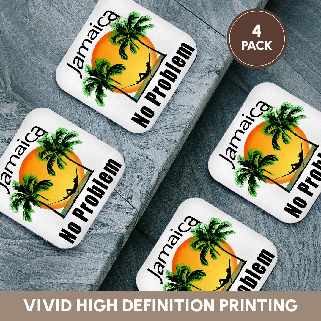 3dRose Macdonald Creative Studios – Jamaica - Tropical Jamaica No Problem Caribbean Island Beach Design. - Coasters