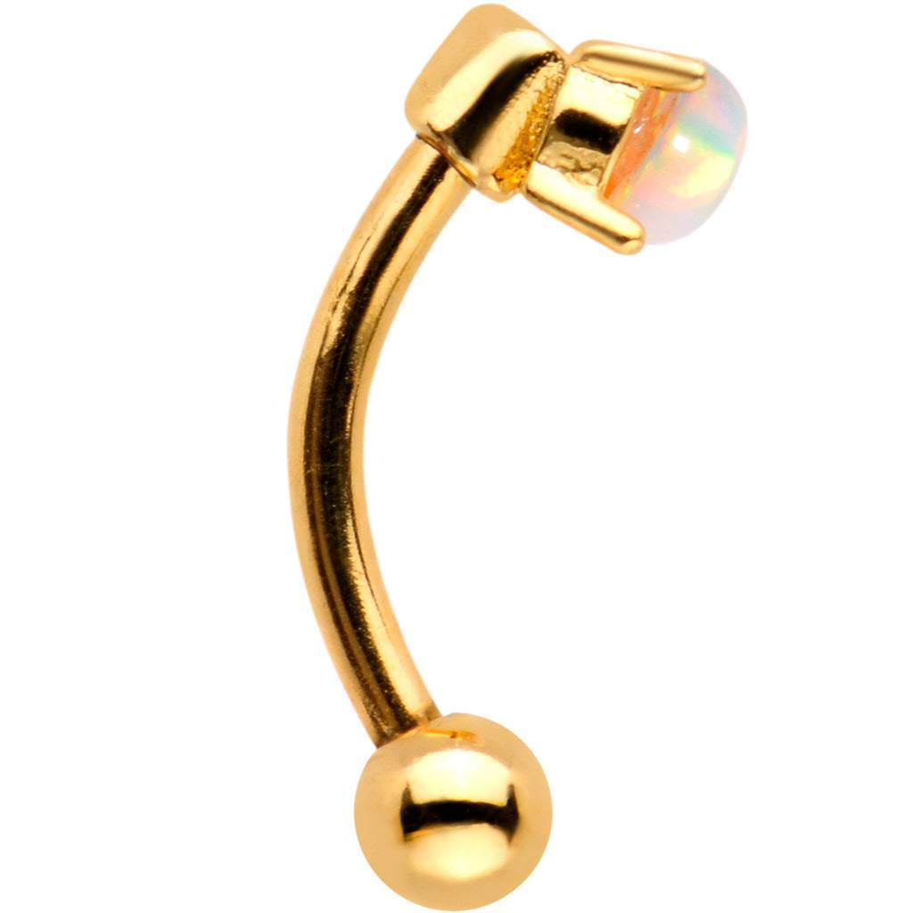 5/16 White Synthetic Opal Gold IP Fashionista Curved Eyebrow Ring
