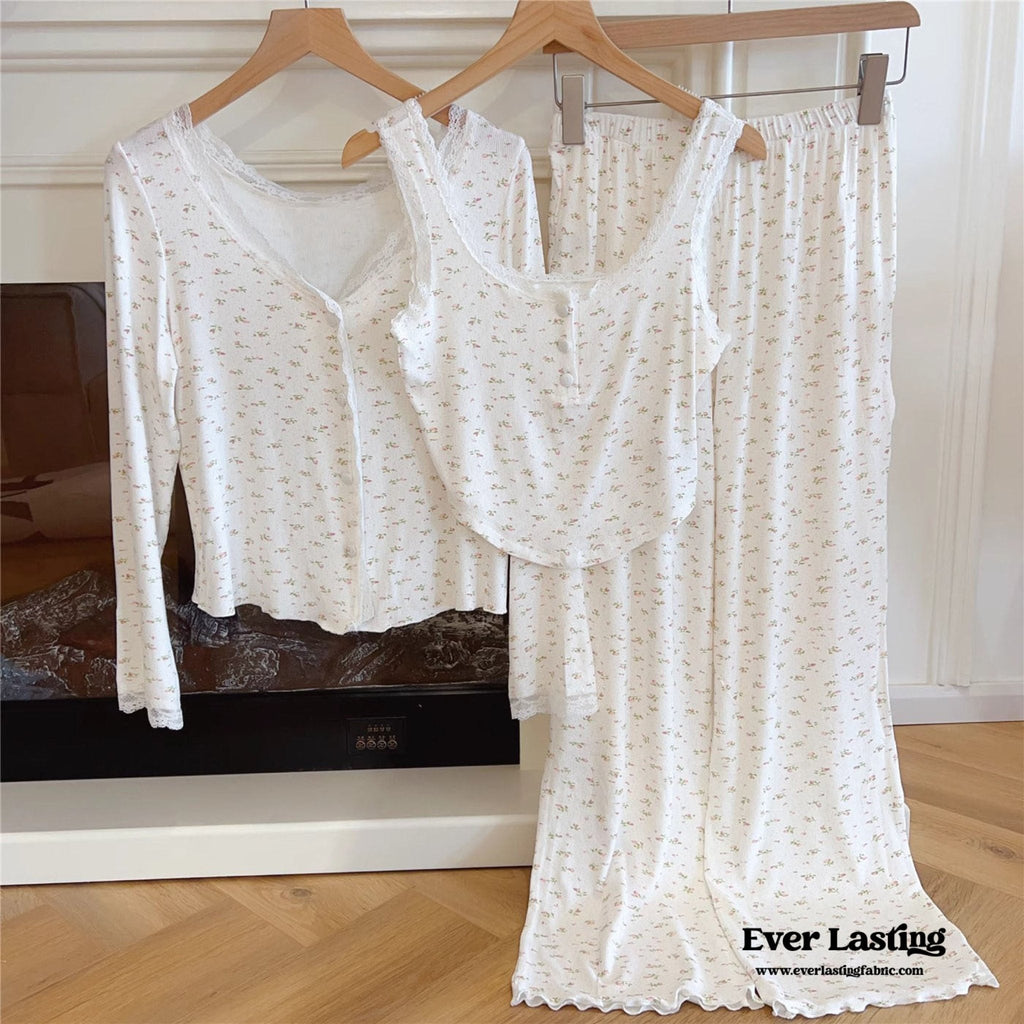 White Floral Pajama Set