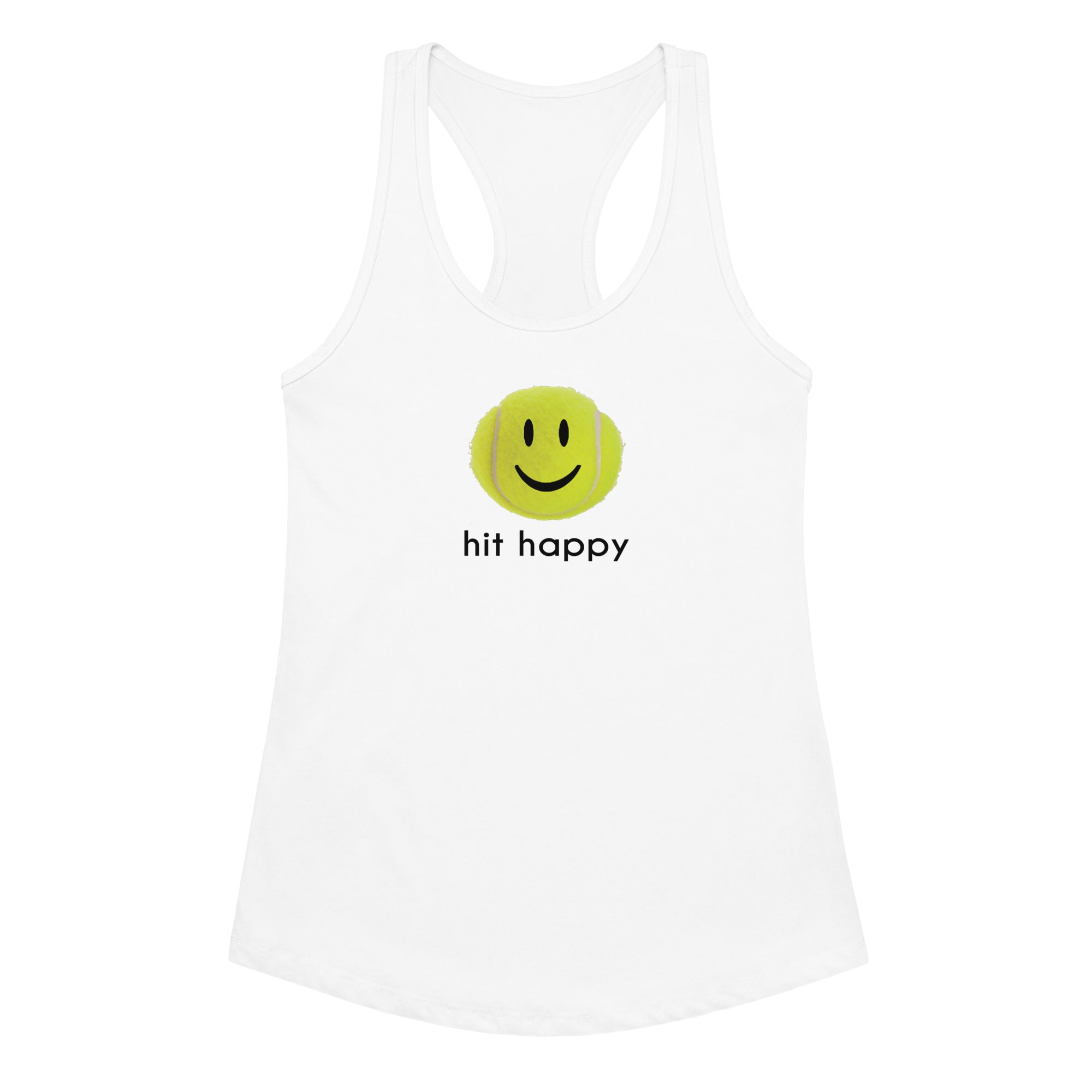 Hit Happy Tennis Women’s Fitted Racerback Tank Top in White