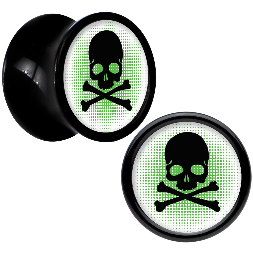 Black Acrylic Green Black Skull Saddle Plug Set 0G
